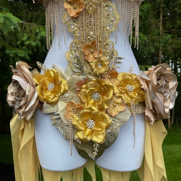 Dripping in Gold Golden Diamond Spring Fairy Goddess Monokini Dress Costume - Picture 5 of 7